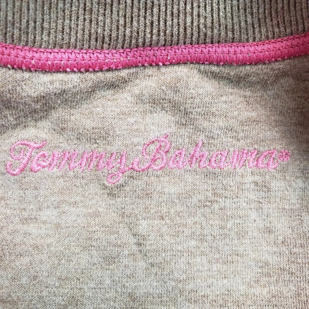 Tommy Bahama Reversible Quarter Zip Sweatshirt Brown Pink Contrast Stitch Mens L